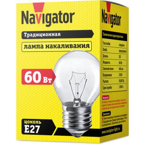 Лампа Navigator 94 312 NI-C-60-230-E27-CL (КНР). Фото 2