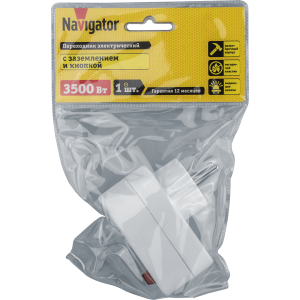 Переходник Navigator 94 669 NAD-1E-CS-WH 1гн. с выкл.. Фото 2