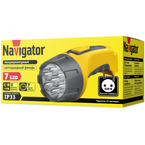 Фонарь Navigator 94 952 NPT-CP04-ACCU Пласт. 7LED, прям. зар-ка, акк.4В, 700мАч.. Фото 2