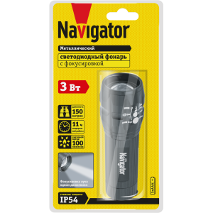 Фонарь Navigator 94 967 NPT-CM03-3AAA алюм. 1LEDх3Вт, фокус, блист.. Фото 2
