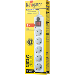 Сетевой фильтр Navigator 71 862 NSP-05-300-ESC-3x0.75 сет фильтр, 5 гн., 3м. Фото 3