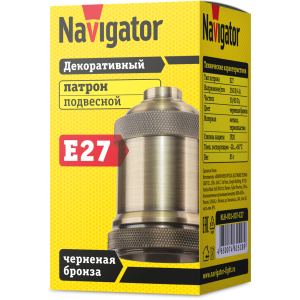 Патрон электрический Navigator 61 518 NLH-V01-007-E27 подвес.метал.черненая бронз. Фото 2