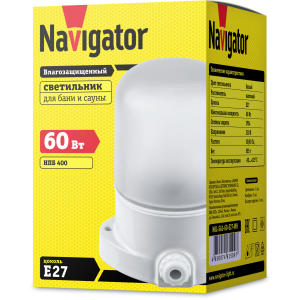 Светильник Navigator 61 509 NBL-SA1-60-E27-WH (НПБ 400 для сауны). Фото 2
