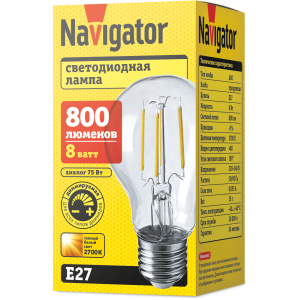 Лампа Navigator 61 623 NLL-F-A60-8-230-2.7K-E27-DIMM. Фото 2
