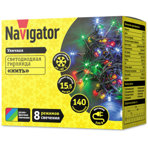 Гирлянда Navigator 61 826 NGF-S01-140RGBY-10-15.5m-230-C8-BL-IP44. Фото 2