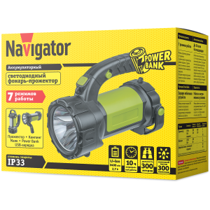 Фонарь Navigator 14 510 NPT-SP24-ACCU Прож/кем.1LED,3Вт+10LED,3Вт,акк.3,7В 2,4Ач. Фото 2