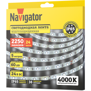СД Лента Navigator 95 306 NLS-2835W60-4.8-IP65-24V 5м. Фото 2