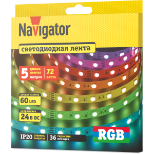 СД Лента Navigator 95 313 NLS-5050RGB60-14.4-IP20-24V 5м. Фото 2