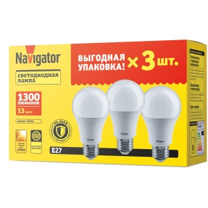 Лампа Navigator 95 318 NLL-A60-13-230-2.7K-E27-PACK3. Фото 1