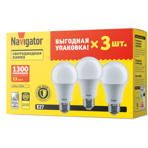 Лампа Navigator 95 319 NLL-A60-13-230-4K-E27-PACK3. Фото 1