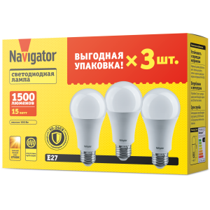 Лампа Navigator 95 320 NLL-A60-15-230-2.7K-E27-PACK3. Фото 1