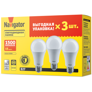 Лампа Navigator 95 321 NLL-A60-15-230-4K-E27-PACK3. Фото 1