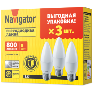 Лампа Navigator 95 323 NLL-C37-8-230-4K-E27-FR-PACK3. Фото 1