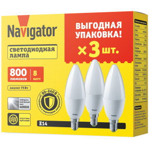 Лампа Navigator 95 490 NLL-03-02 (C37-8-230-4K-E14-FR-PACK3). Фото 1