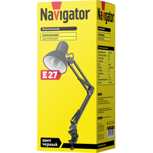 Светильник Navigator 61 645 NDF-C012-60W-BL-E27 на струбцине, черный, Е27. Фото 2