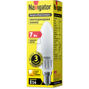 Лампа Navigator 61 651 NLL-C37-7-230-2.7K-E14-3STEPDIMM. Фото 2