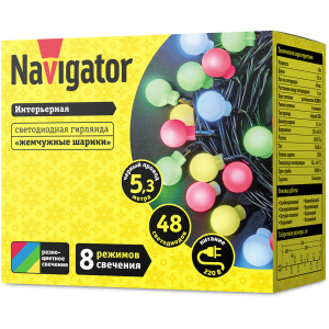 Гирлянда Navigator 61 834 NGF-B01-48RGBWW-8-5.3m-230-C8-BL-IP20. Фото 2