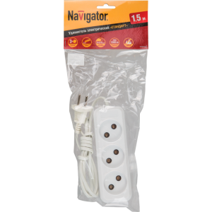 Удлинитель Navigator 71 448 NPE-S1-03-150-X-2x0.75 б/з 3 гн. ШВВП 1.5м. Фото 1